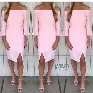 Light pink off the shoulder dress
